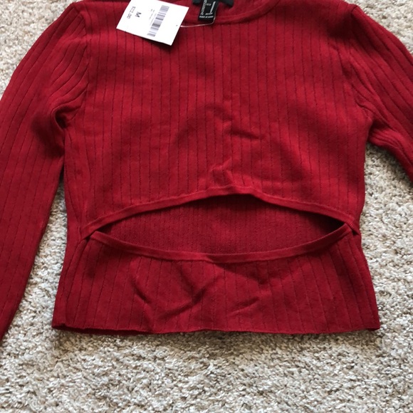 NEW Forever 21 Red Ribbed Cutout Shirt - Picture 3 of 5